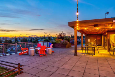 Rooftop deck at sunset at Ballard Lofts